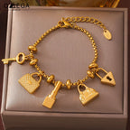 Women's bracelet with gold keys and padlocks