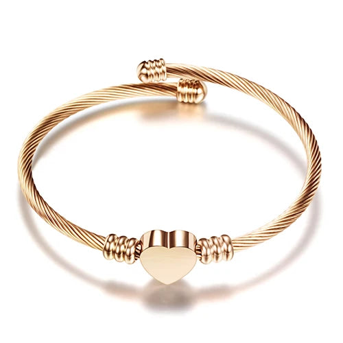 Adjustable Heart Curb Bracelet for Women Rose Gold