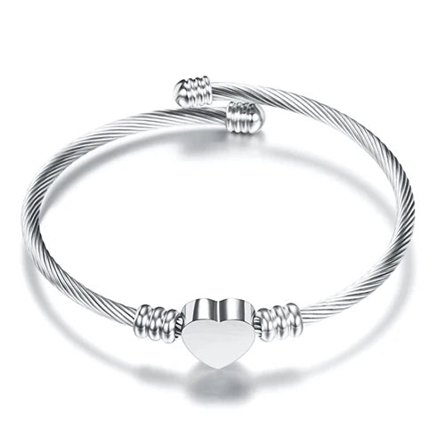 Adjustable Heart Curb Bracelet for Women Silver