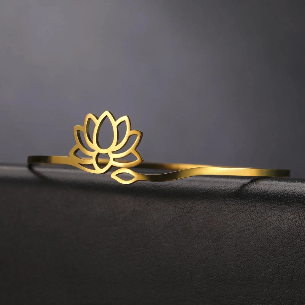 Lotus Flower Bangle for Women gold
