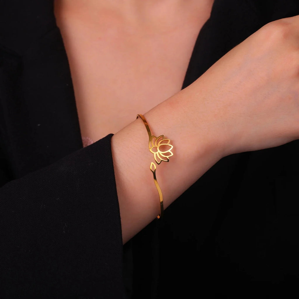 Lotus Flower Bangle for Women gold