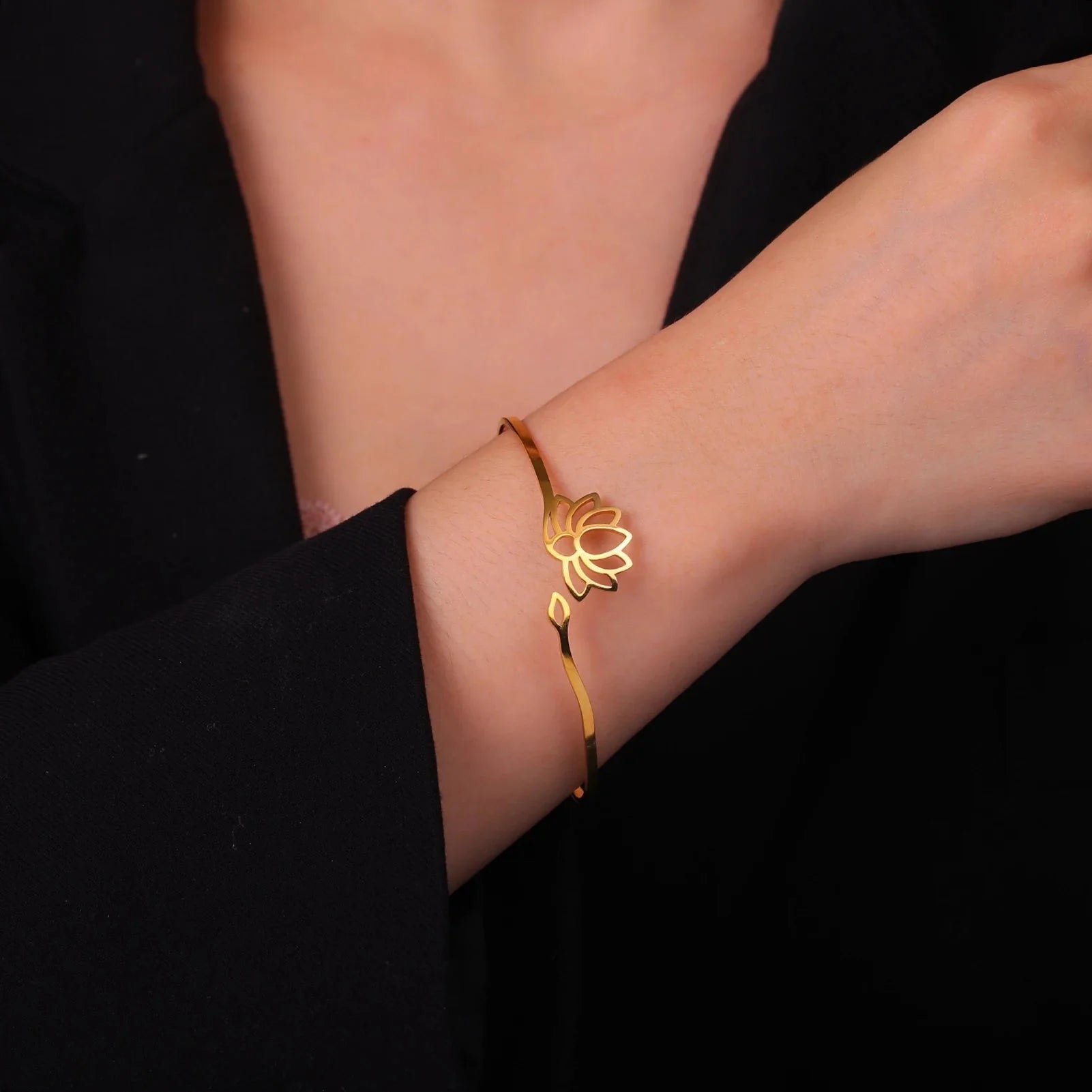 Lotus Flower Bangle for Women gold