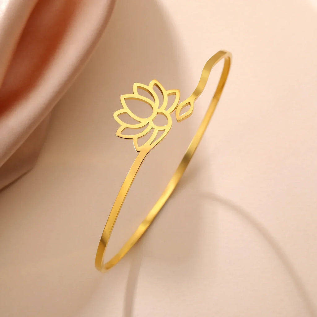 Lotus Flower Bangle for Women gold