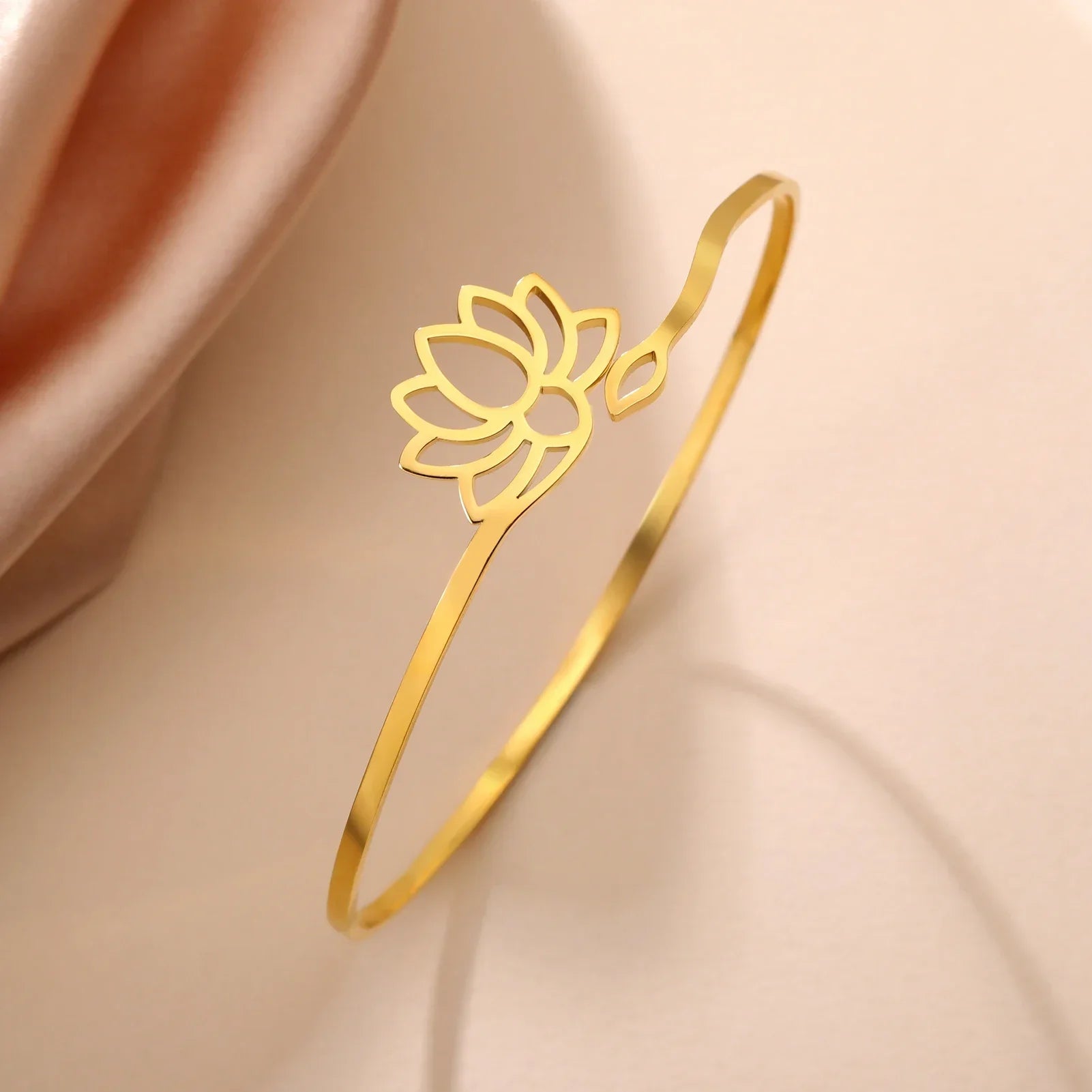 Lotus Flower Bangle for Women gold