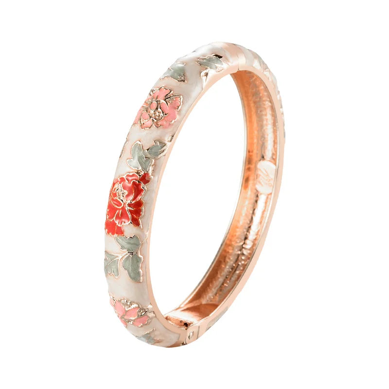 Romantic Curb Chain Bracelet Flowers Orange