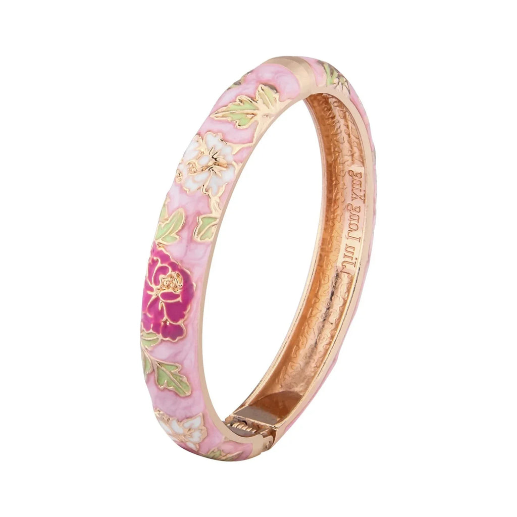 Romantic Curb Chain Bracelet Flowers Pink