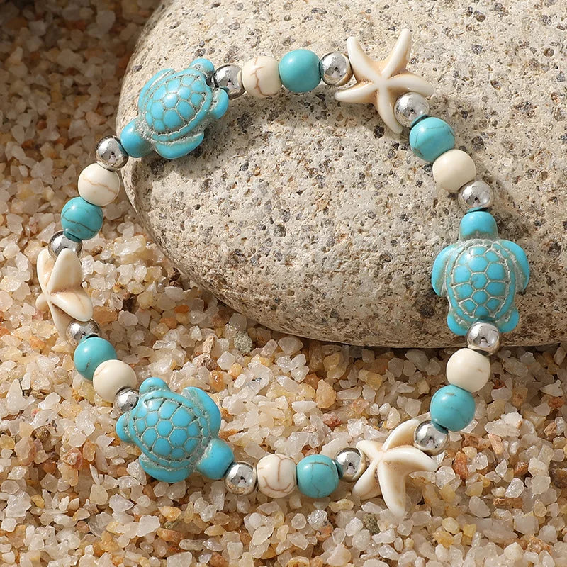 Bohemian Style Bracelet with Turtles, Starfish, and Shells
