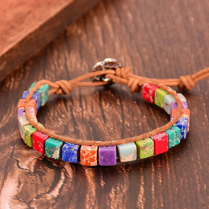 Tibetan Bracelet 7 Chakras Square Stones