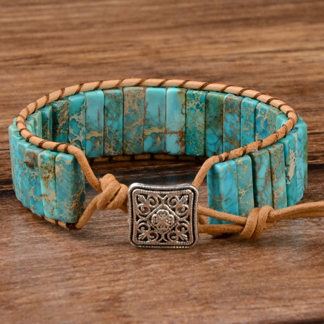 Natural Stone Protection Tibetan Bracelet in Cyan