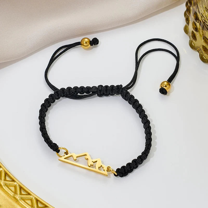 Braided Bracelet with Black and Gold Mountain Pendant