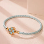 Braided Leather Bracelet with 4-Leaf Clover blue