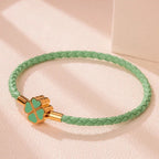 Braided Leather Bracelet with 4-Leaf Clover green
