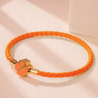Braided Leather Bracelet with 4-Leaf Clover orange