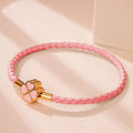 Braided Leather Bracelet with 4-Leaf Clover pink