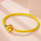 Braided Leather Bracelet with 4-Leaf Clover yellow