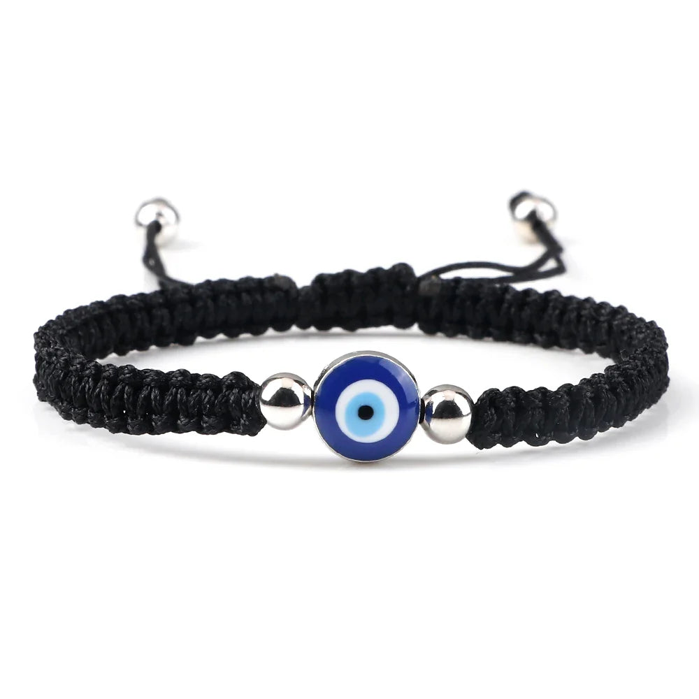Blue Black and Silver Evil Eye Braided Bracelet