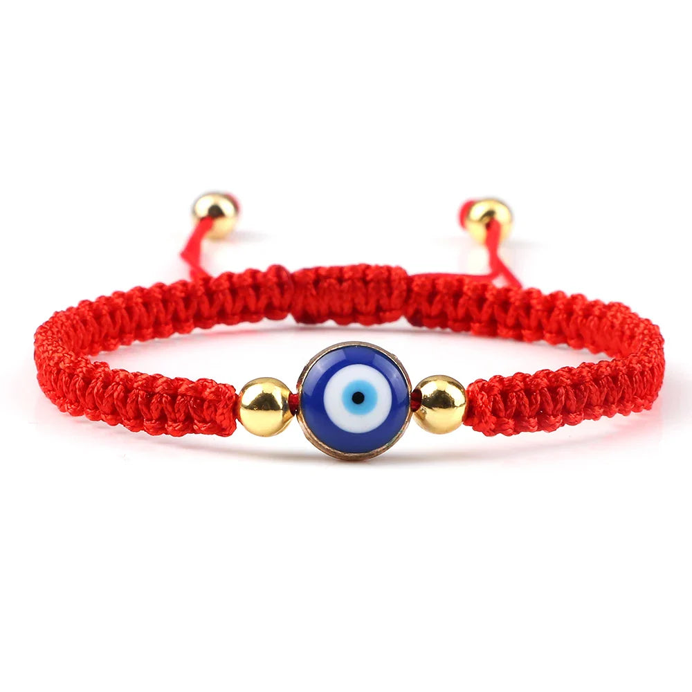 Blue Red and Gold Evil Eye Braided Bracelet