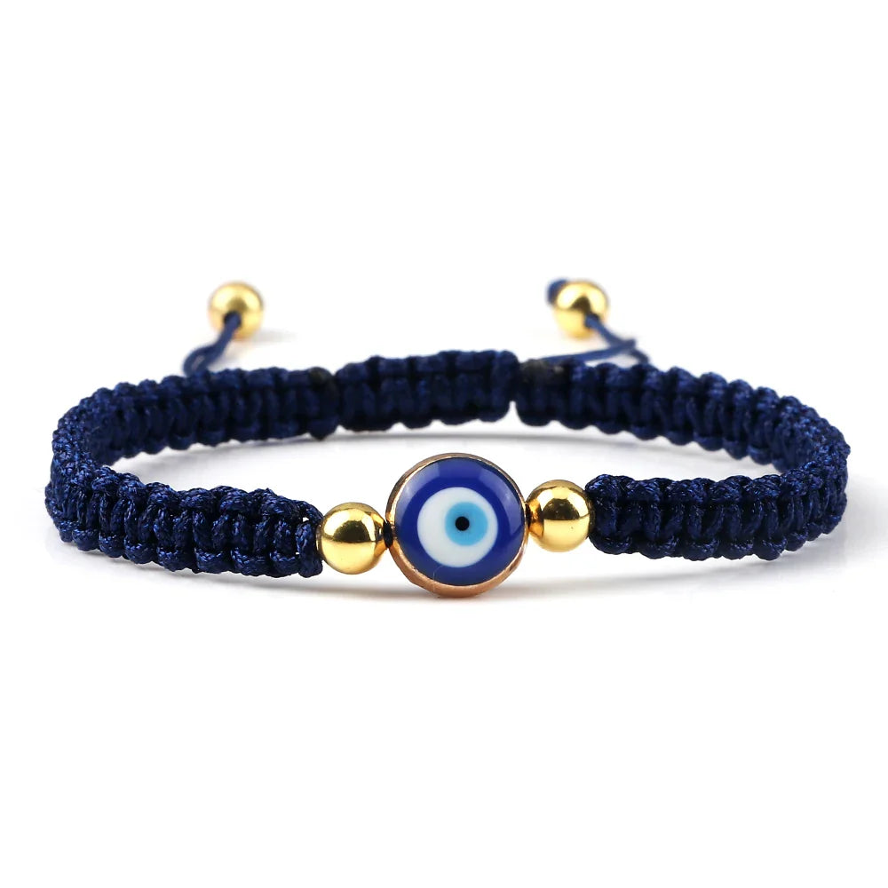 Blue Blue and Gold Evil Eye Braided Bracelet
