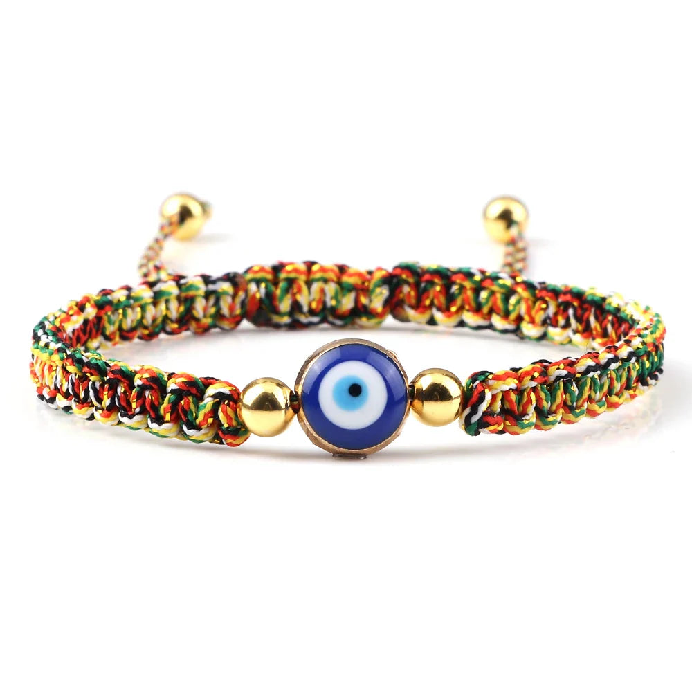 Blue Multicolor and Gold Evil Eye Braided Bracelet