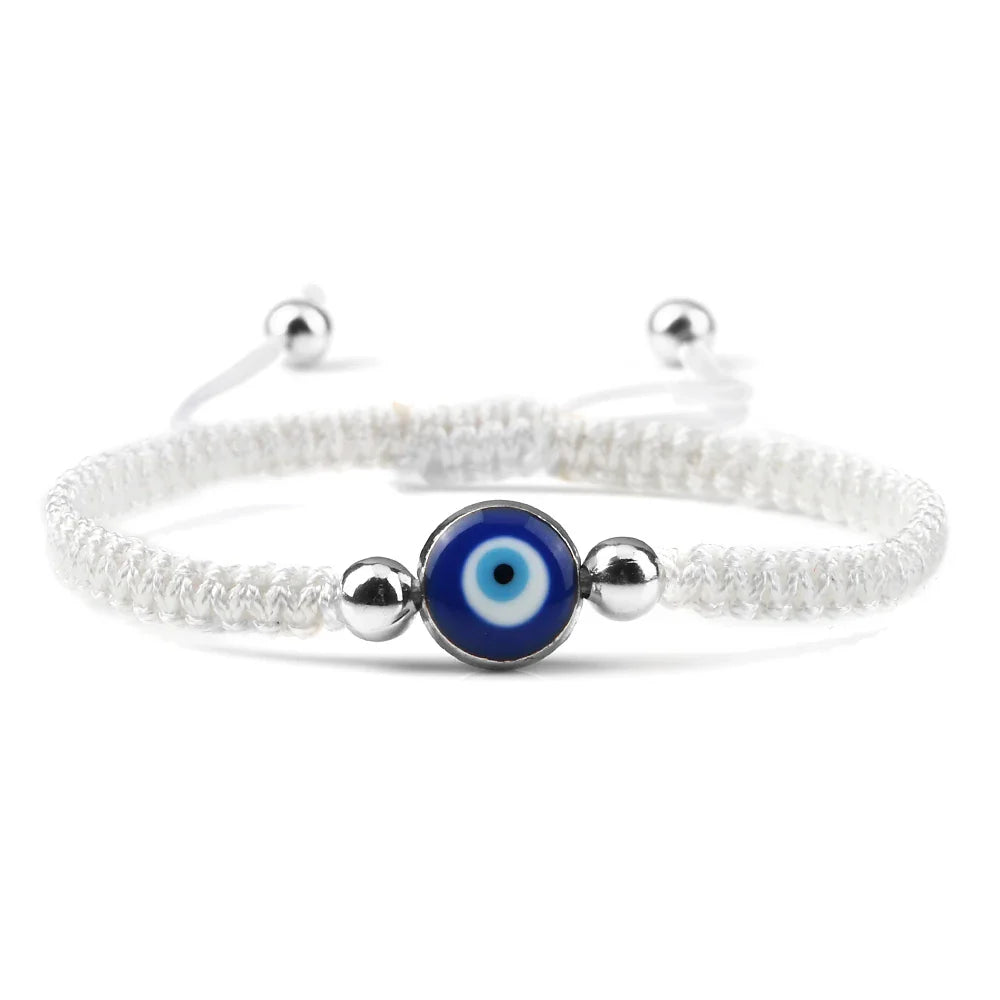 Blue White and Silver Evil Eye Braided Bracelet