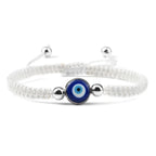 Blue White and Silver Evil Eye Braided Bracelet