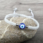 Blue White and Silver Evil Eye Braided Bracelet
