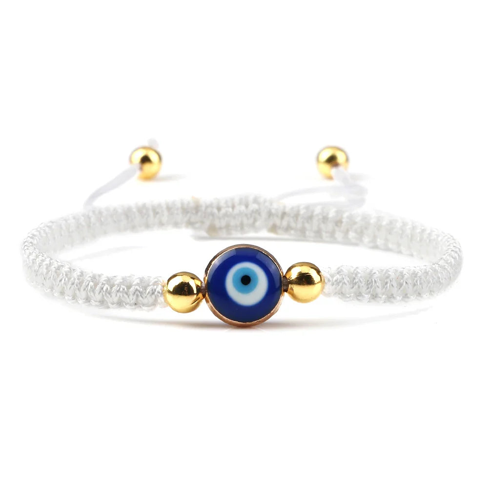 Blue White and Gold Evil Eye Braided Bracelet