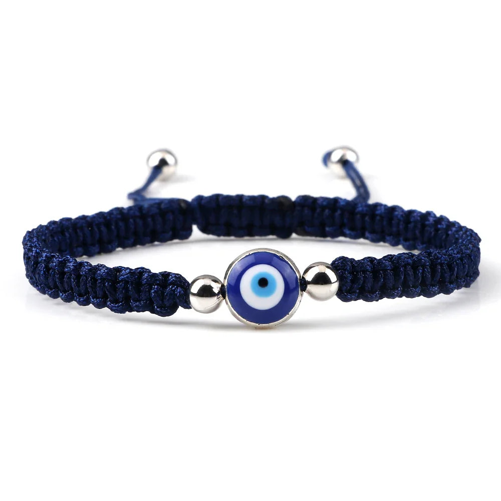 Blue Blue and Silver Evil Eye Braided Bracelet