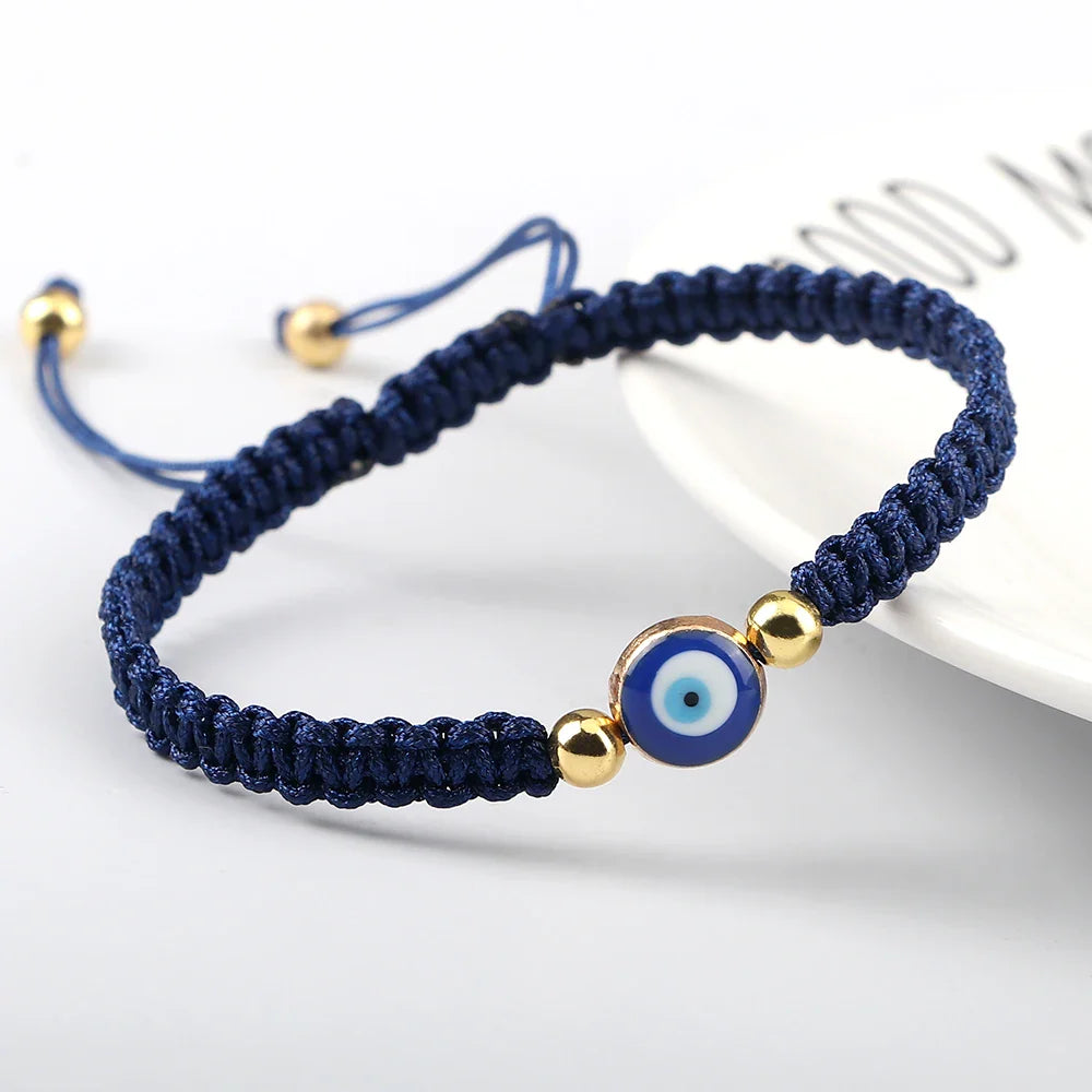 Blue Blue and Gold Evil Eye Braided Bracelet
