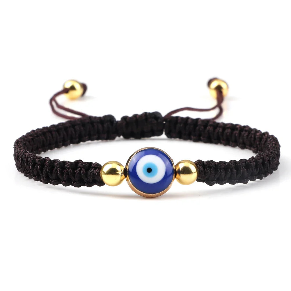 Blue Brown and Gold Evil Eye Braided Bracelet
