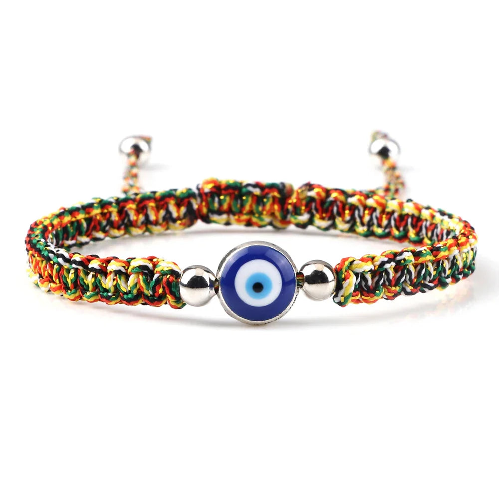 Blue Multicolor and Silver Evil Eye Braided Bracelet