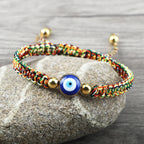 Blue Multicolor and Gold Evil Eye Braided Bracelet