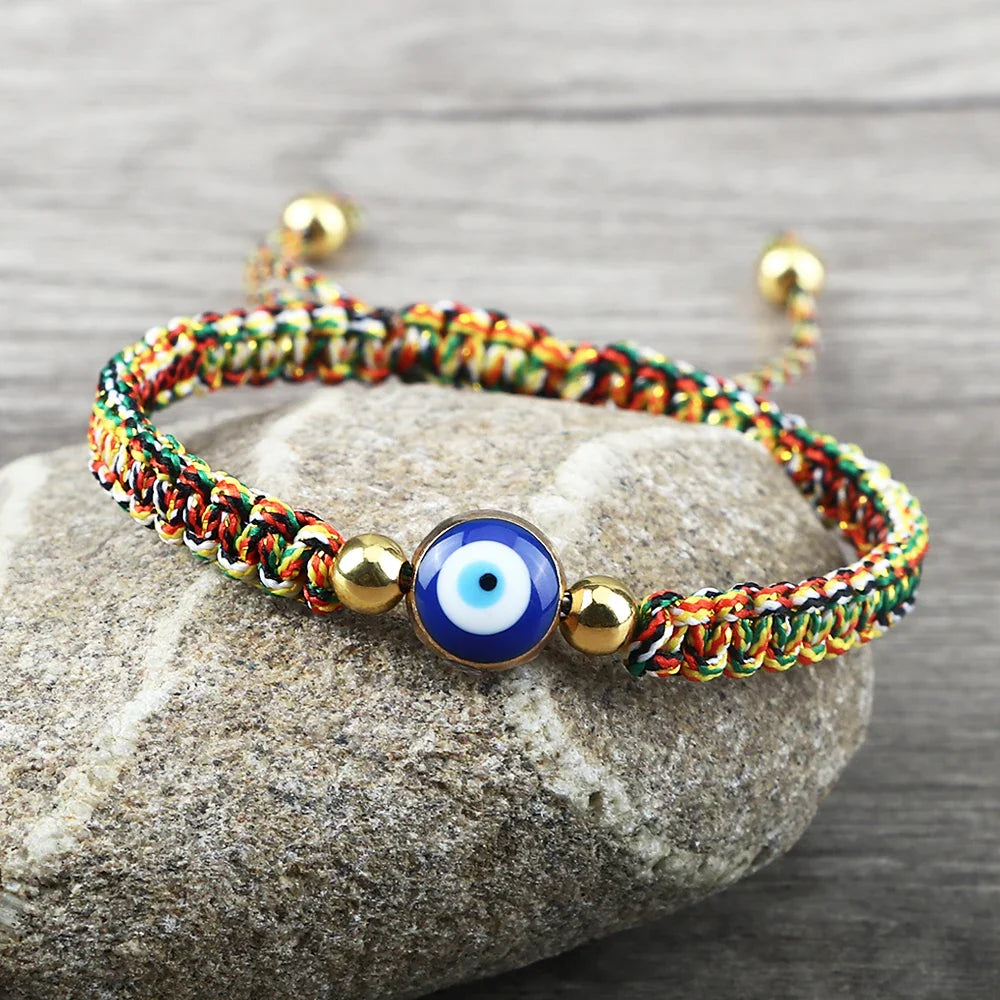 Blue Multicolor and Gold Evil Eye Braided Bracelet