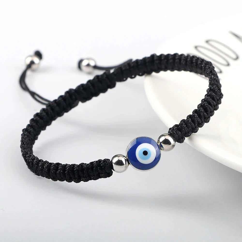 Blue Black and Silver Evil Eye Braided Bracelet