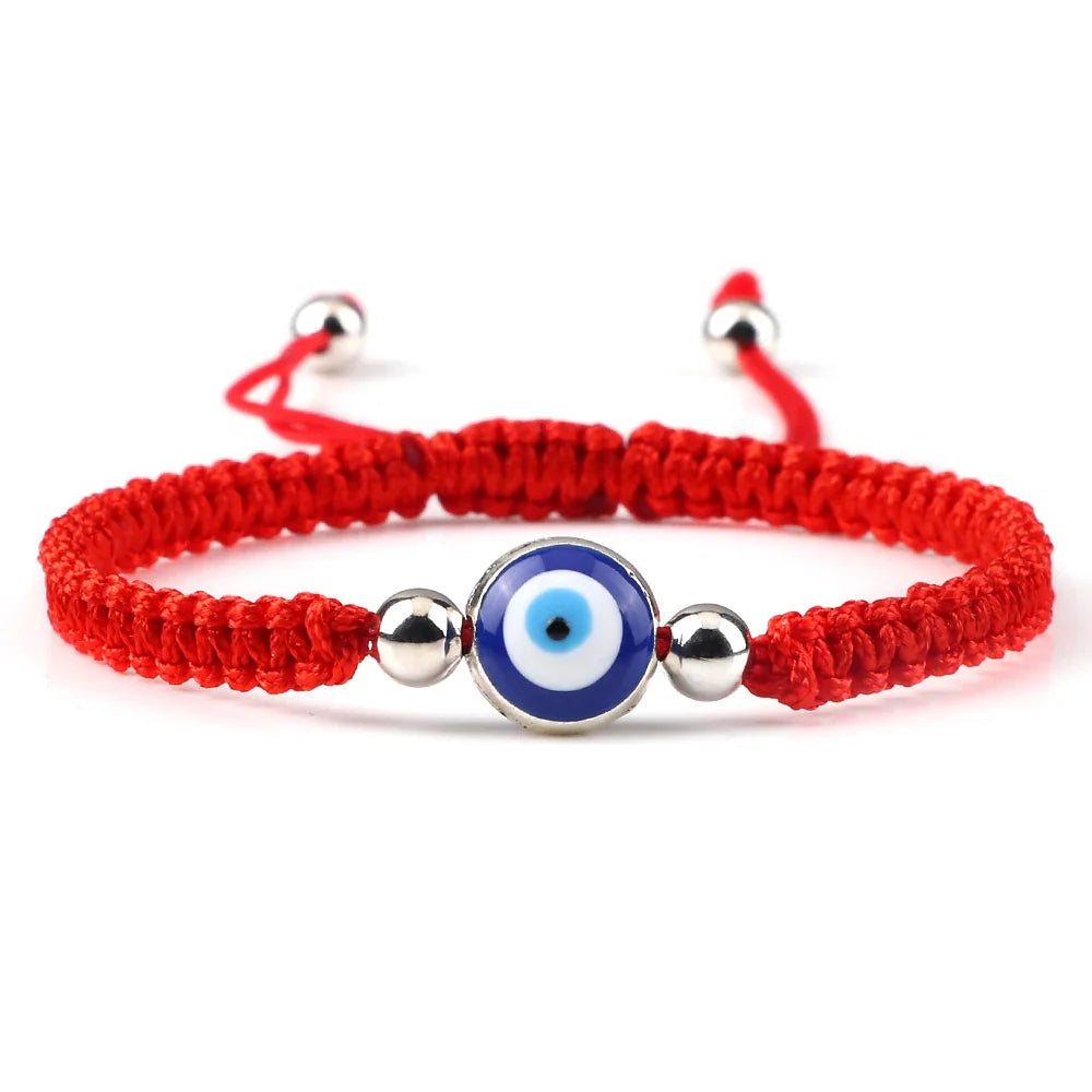Blue Red and Silver Evil Eye Braided Bracelet