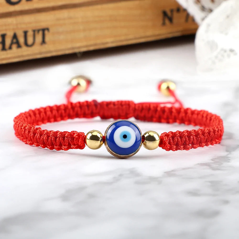 Blue Red and Gold Evil Eye Braided Bracelet