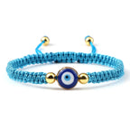 Blue Turquoise and Gold Evil Eye Braided Bracelet