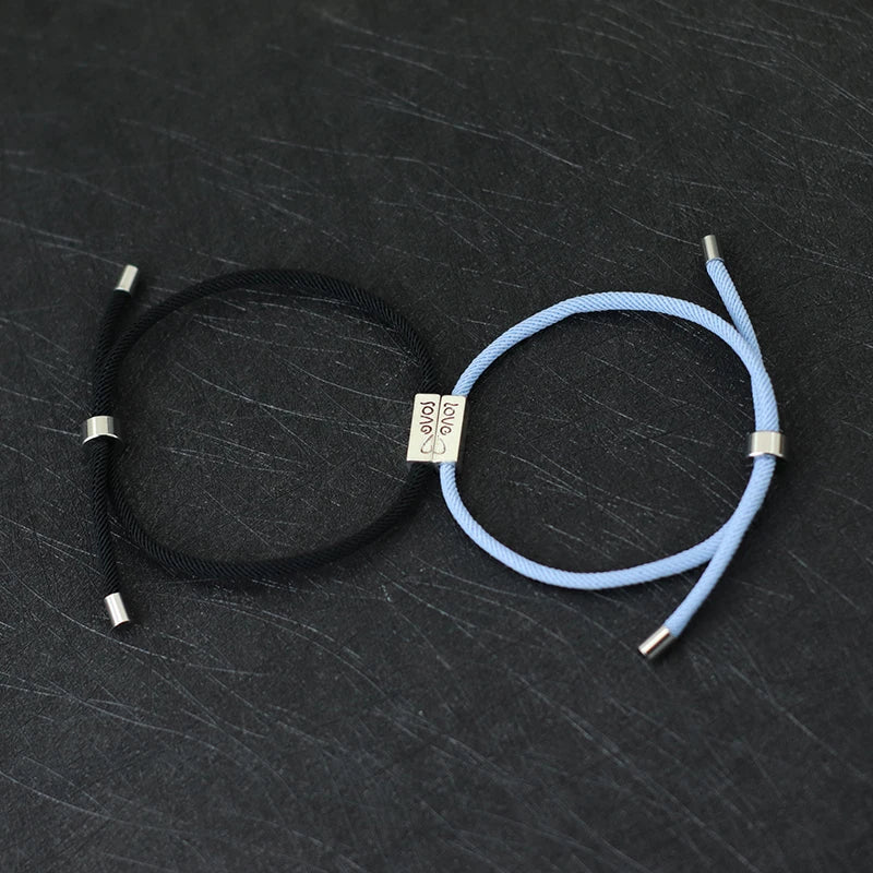 Braided Curb Bracelets for Couples "Love" blue and black