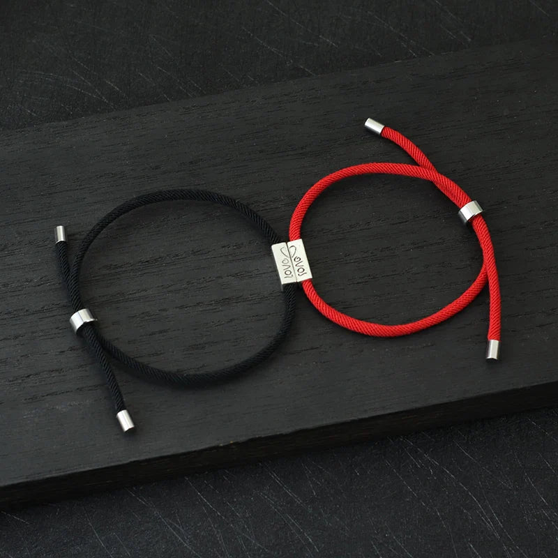 Braided Curb Bracelets for Couples "Love" red and black