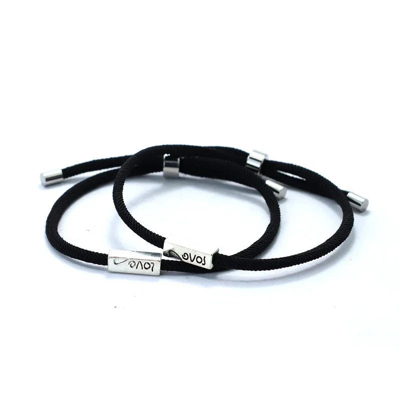 Braided Curb Bracelets for Couples "Love" black and black
