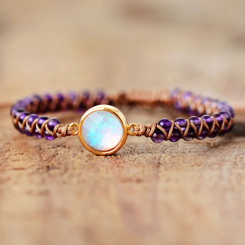 Braided Natural Stone Bracelet for Women Amethyst