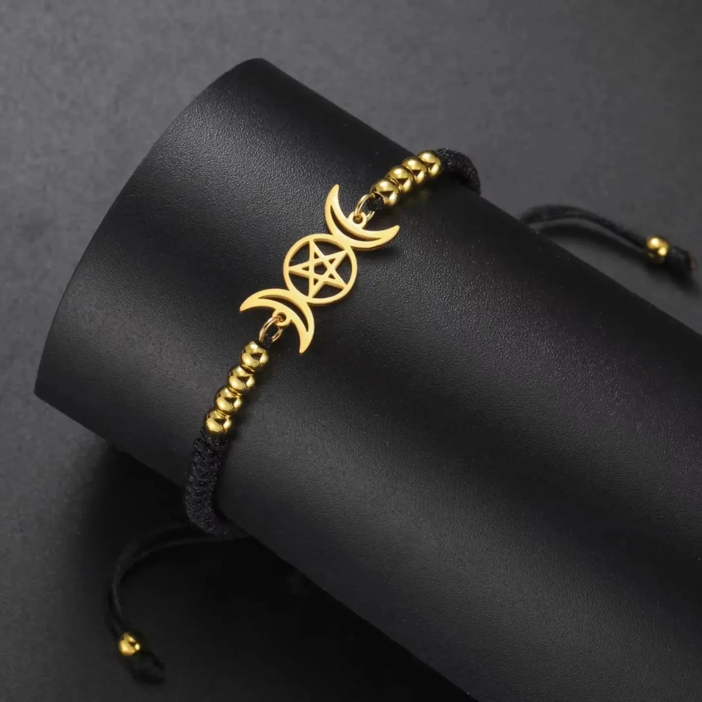 Braided Triple Moon Sorcery Wiccan Chain Bracelet black