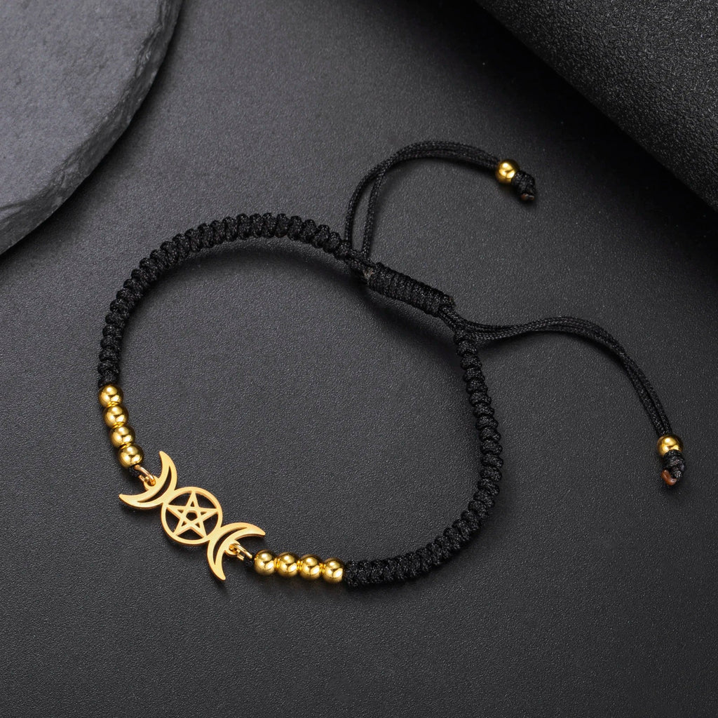 Braided Triple Moon Sorcery Wiccan Chain Bracelet black