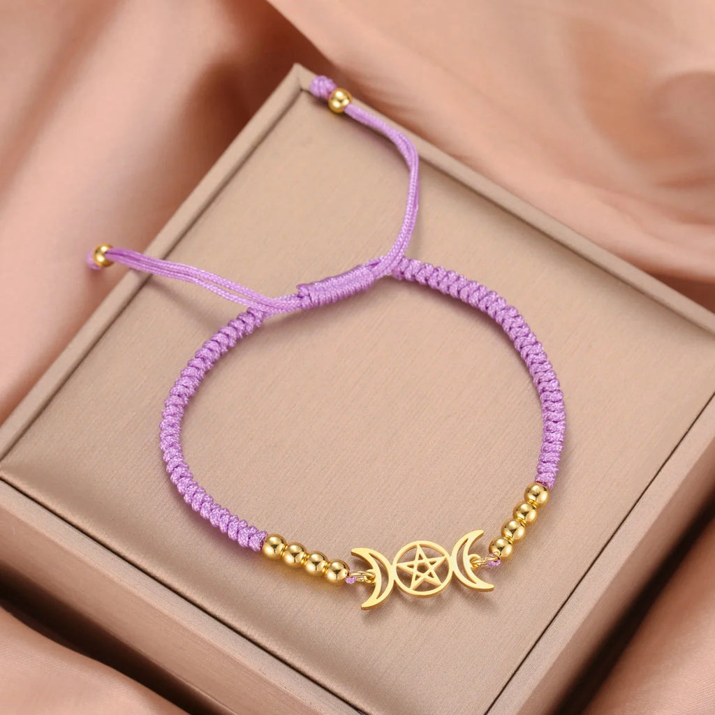 Braided Triple Moon Sorcery Wiccan Chain Bracelet lilac