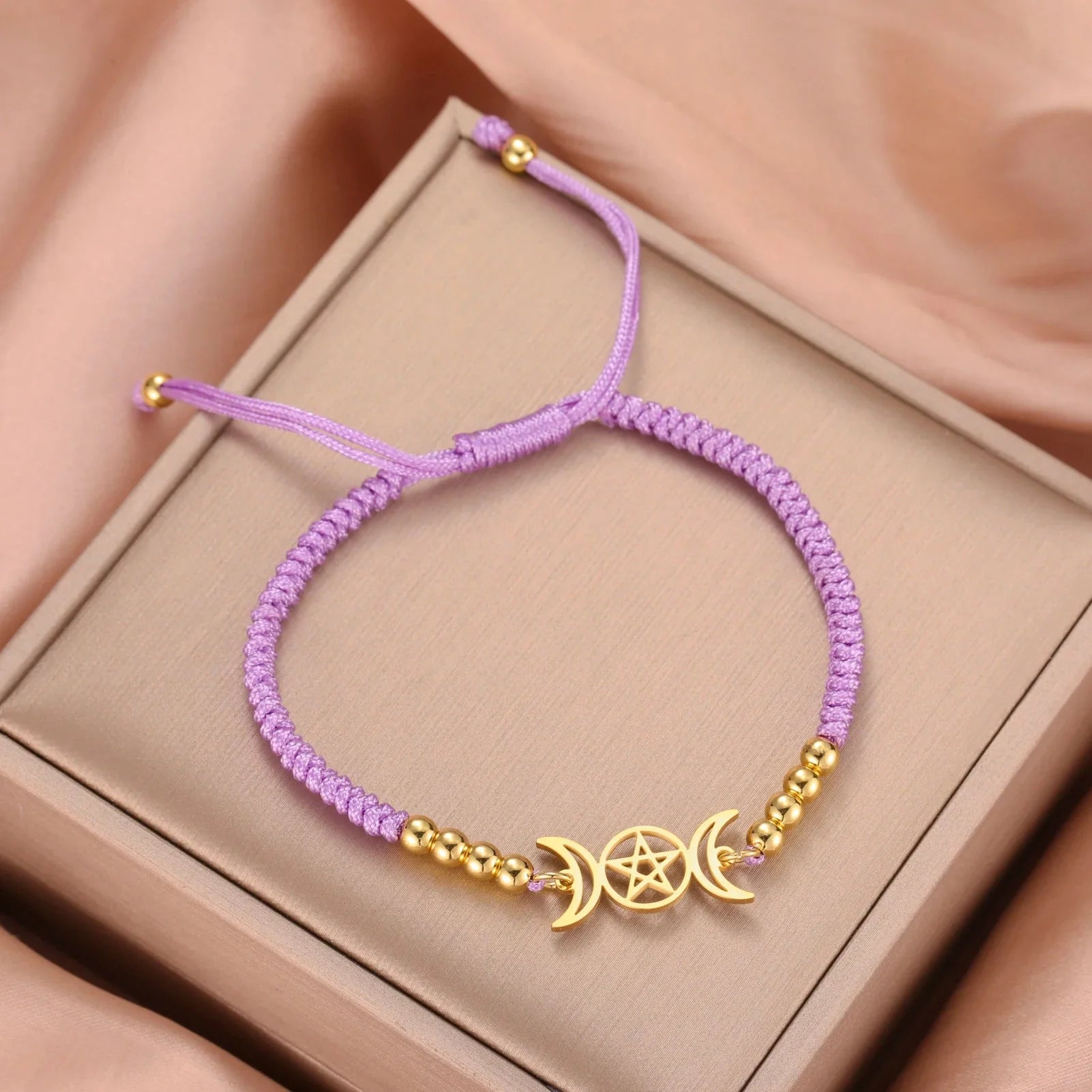 Braided Triple Moon Sorcery Wiccan Chain Bracelet lilac