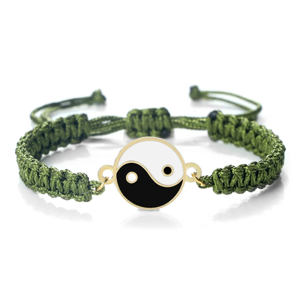 Green and Gold Yin Yang Braided Bracelet