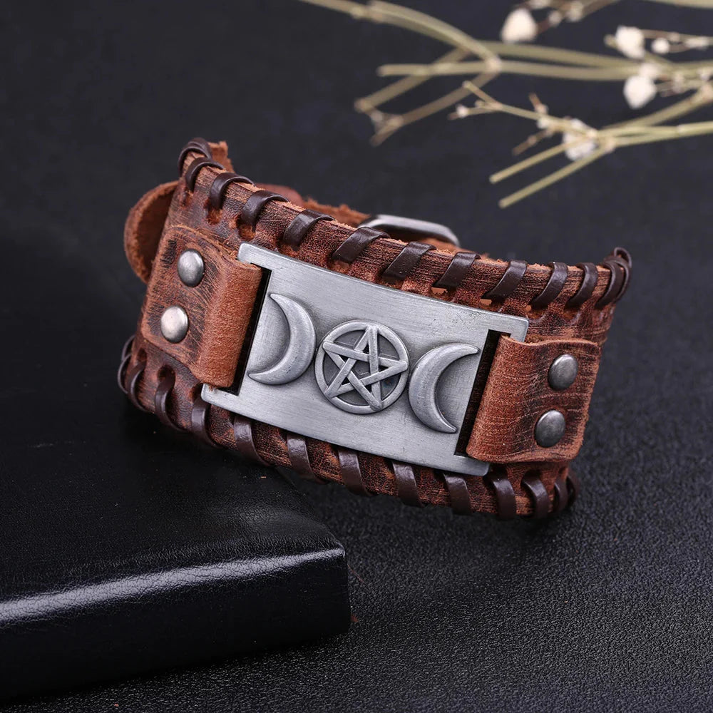 Triple Moon Leather Bracelet Wiccan Witchcraft 9