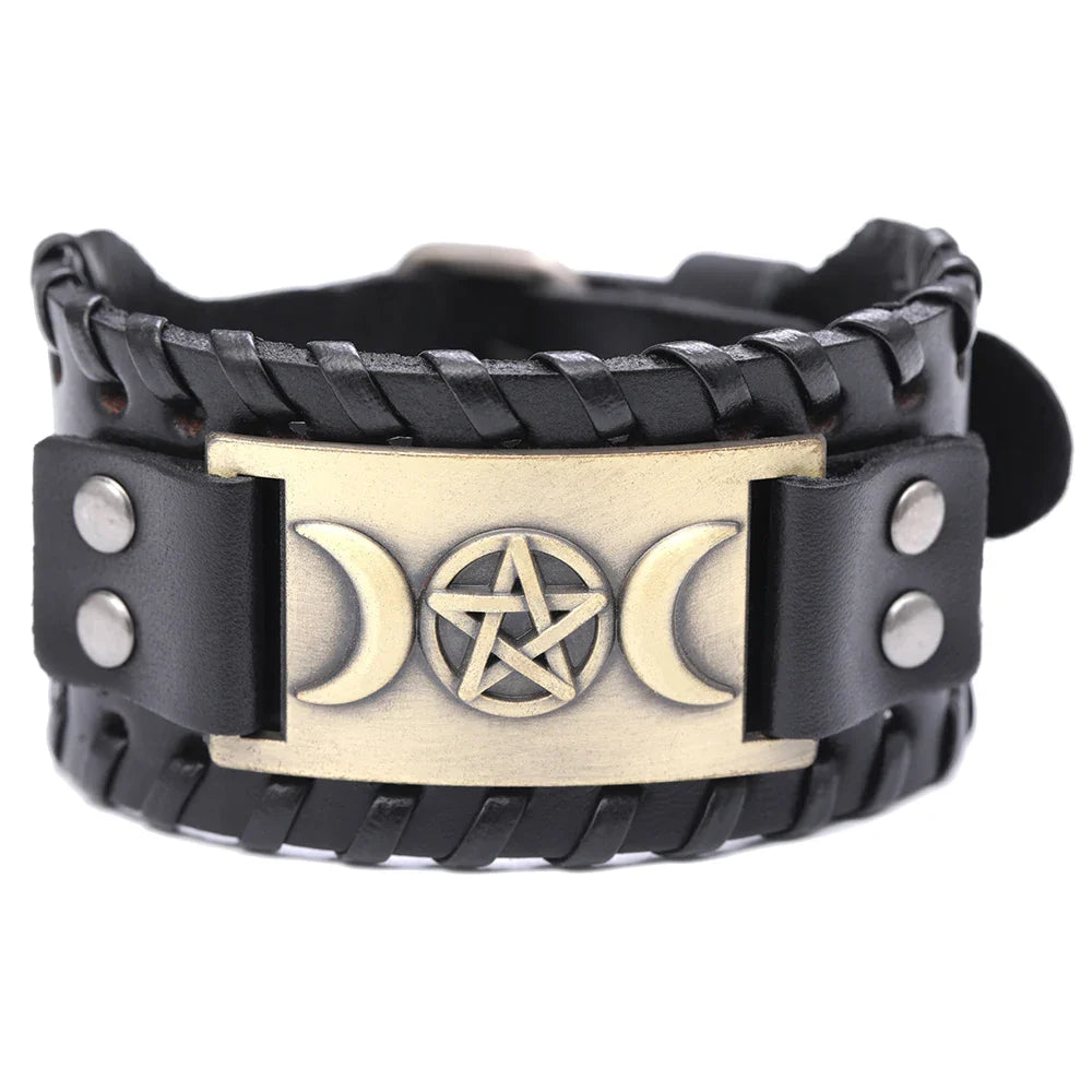 Triple Moon Leather Bracelet Wiccan Witchcraft 7