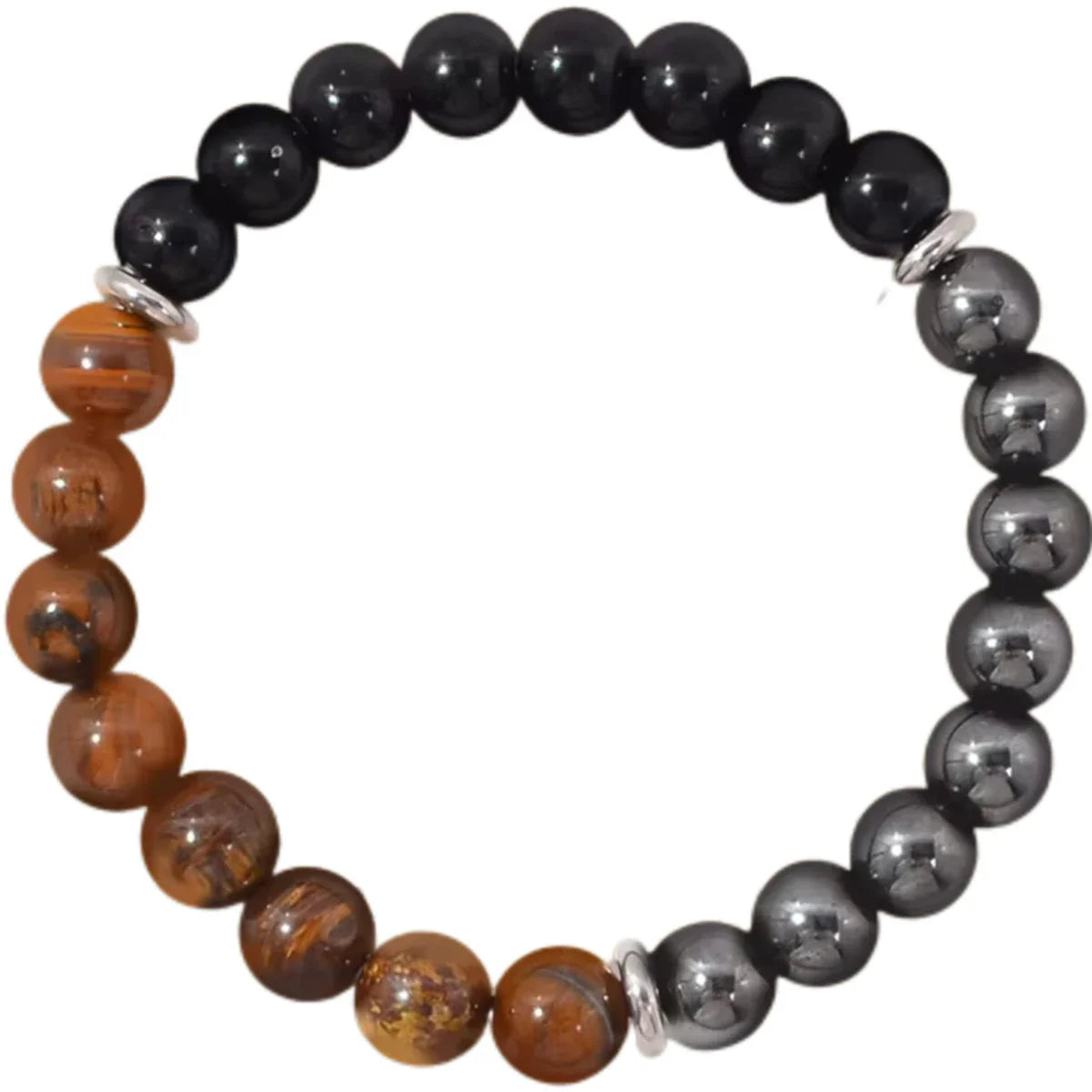 Triple Protection Bracelet with Tiger's Eye, Tourmaline, and Hematite