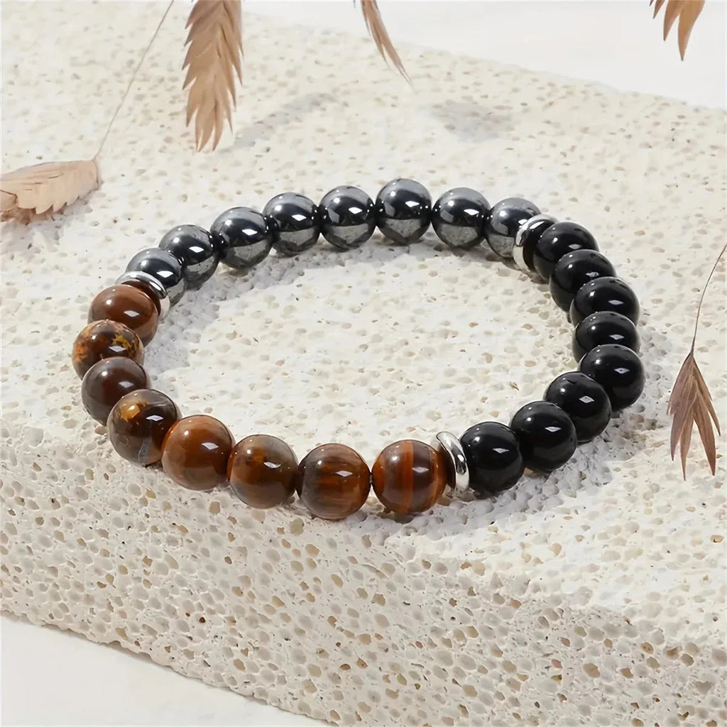 Triple Protection Bracelet with Tiger's Eye, Tourmaline, and Hematite